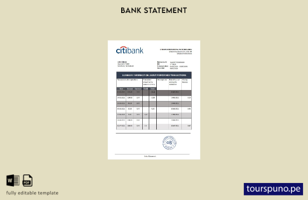 listo para imprimir plantilla de word   estado de cuenta de Citibank de los País